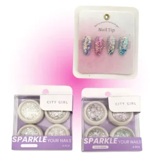 set x4 polvos brillos/glitter para decoracion de uÑas city girl