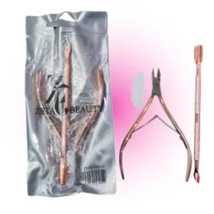set de alicate corta cuticula + repujador zeta beauty 69820