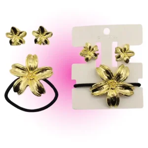 set de broche + hebillas flor dorada para cabello city girl 27496