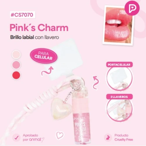 brillo labial lip gloss con charm y llavero porta celular 01026/cs7070
